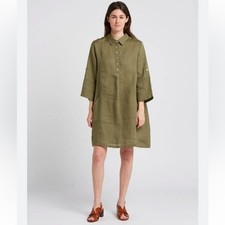 Elena Baldi green linen shirt dress roll sleeves new with tags size S