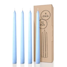 4 Set 12" Light Blue Taper Candles Dripless Smokeless Unscented Candle Sticks