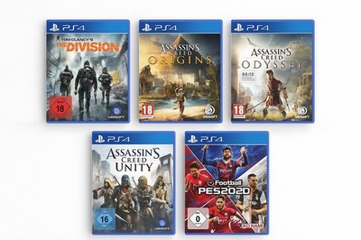 PS4 5er Spiele Paket: AC Origins, AC Odyssey, AC Unity, Division, PES 2020