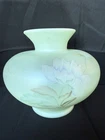 Fenton Jade Opalescent Glass Vase Hand painted & Signed By Artist Satin Finish