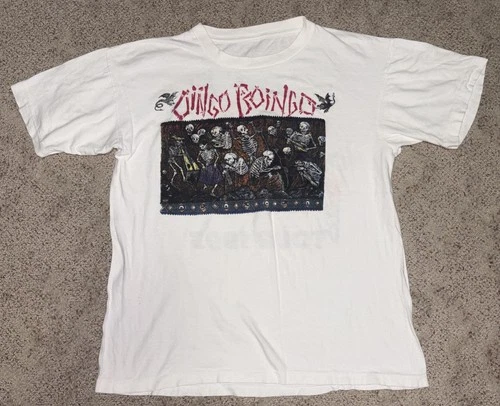 L Oingo Boingo Tour Skeletons Abstract Art 2x S 1990s vintage concert t-shirt, vintage, single stitch, B+ condition