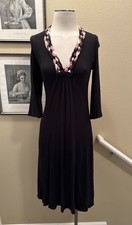 Ella Moss S Black Boho Fine Knit Braided V Neck W 3/4 Flared Sleeves