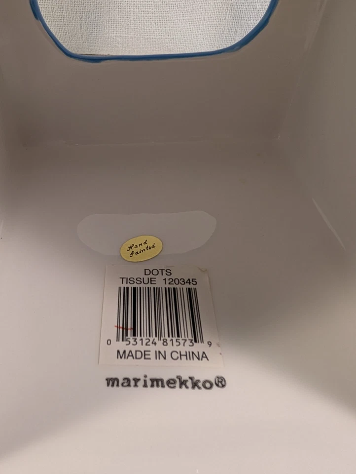 Marimekko Tissue Box Cover Ceramic Dots Hand painted Blue& Green - Image 4 of 4