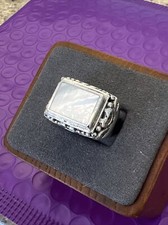 Sterling Silver Mother of Pearl Scrolled Flower Openwork Ring Sz: 6.5