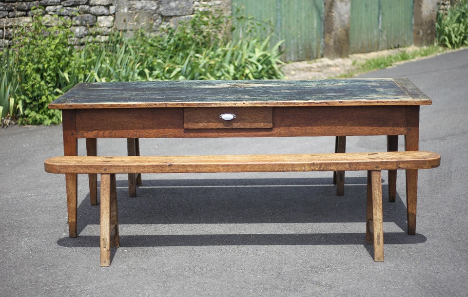 Table de ferme et ses 2 bancs, table de salon, table bois avec paire de bancs bo - Photo 3/4