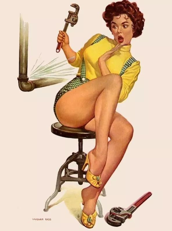Vintage Sexy Pin up Fix it Girl PHOTO Plumber Legs Heels Art Print Pinup