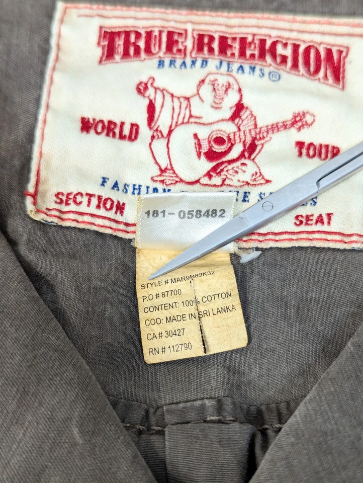 Abrigo True Religion Doble Pecho Algodón Guisante Verde Militar Para Hombre Chaqueta XL Foto 4 de 4