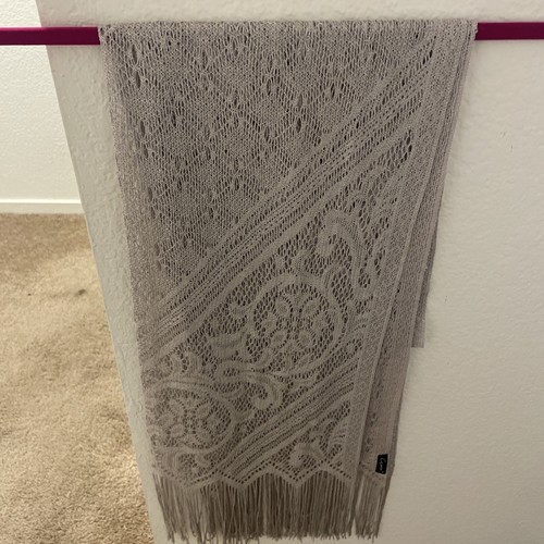 Beautiful Cejon Silver Scarf With Fringe 70” Long By 18” Wide NWOT