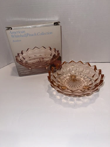 American Whitehall Peach Collection 3 footed candy dish Bonbon bowl -USA in Box