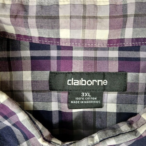 Claiborne Men's Shirt Button Up Short Sleeve Purple Plaid Size 3XL Cotton - Picture 5 of 6