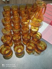 servizio da 12 bicchieri acqua,12 vino e caraffa vetro ambrato vintage 