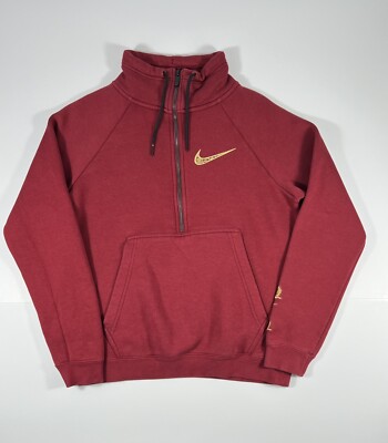 Nike Air Women's S Rally Red 1/2 Zip Sweatshirt Gold Metallic Rose