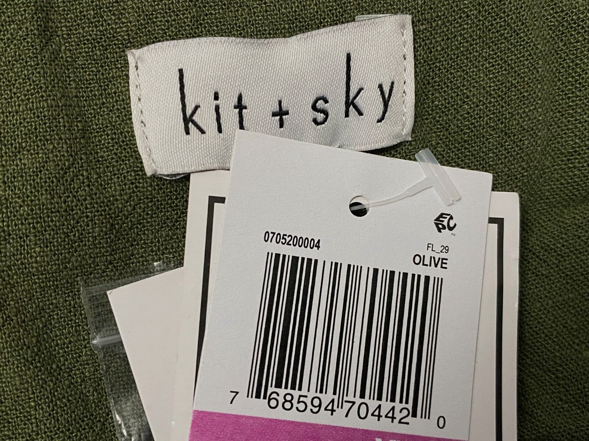 kon様 Kit + Sky Juniors' Women's Green Linen Button-Front Puff Sleeve