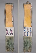 Old American Buffalo Hide Sioux Beaded Tobacco Pipe Bag 6 x 32'' Colored NPB14