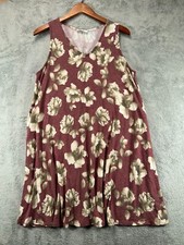 ee:some Womens Large Dress Shift Red Boho Floral Knit Pockets Sleeveless V Neck