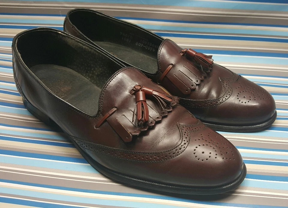 STAFFORD MADE IN USA LOAFERS SLIP-ON TASSEL BURGUNDY LEATHER MENS SHOES 9.5 D - Image 3 of 4