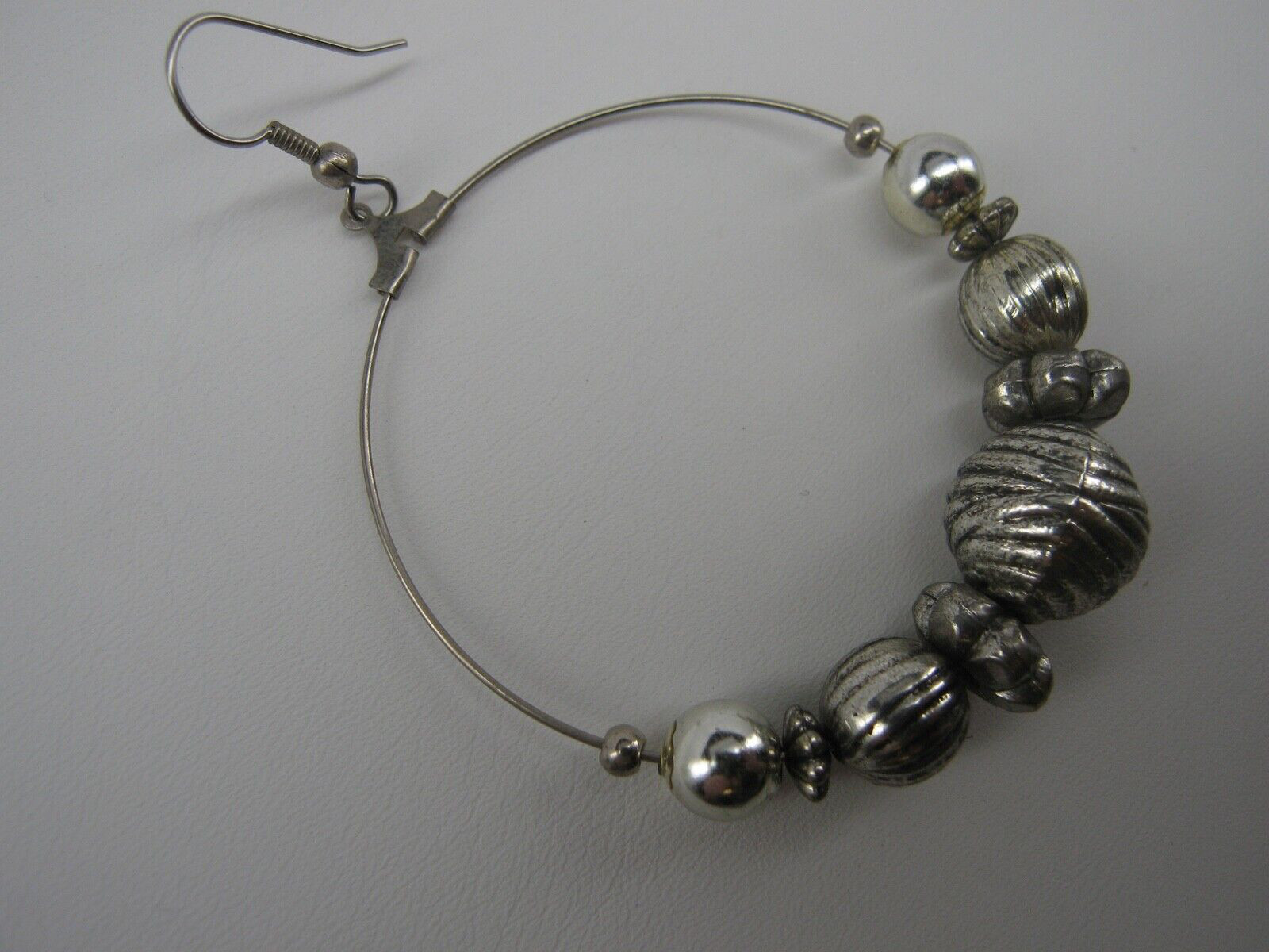 Silver Bead Dangle Loop Pierced Earrings - image 4