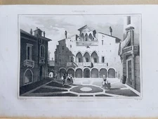 Antique Steel Engraving 1850 Italy Milan Tribunal Art Print Poster Pictures