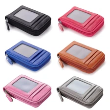 Genuine Leather Credit Card Holder Wallet RFID Blocking Secure Zipper Wallet