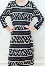 Anne Klein black printed maxi sweater dress | brown knit geometric print  S NWT