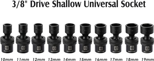 10-Piece 3/8" Drive Shallow Universal Impact Socket Set, Metric,10-19Mm, Swivel - Picture 2 of 4
