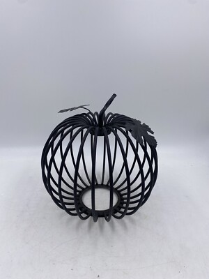 Metal Black Pumpkin Decor Stem and Leaves