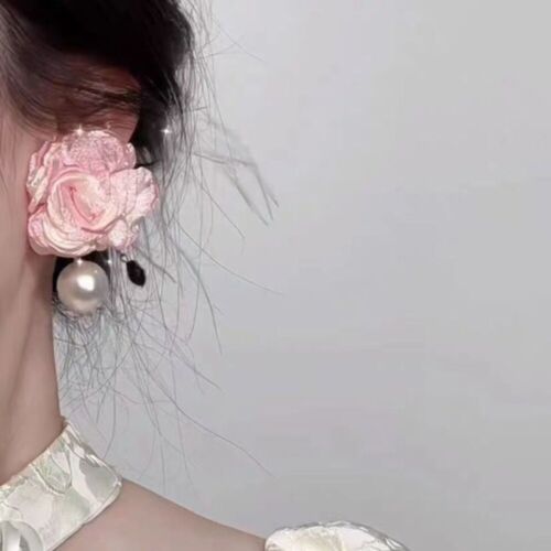 Design Sens Różowe duże kwiaty kolczyki wysokiej jakości różowe wtyki do uszu damskie - Zdjęcie 1 z 7