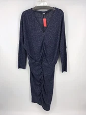 Venus Dress Womens Medium Knit Blue Gathered V-Neck Long Sleeves Size Medium EUC