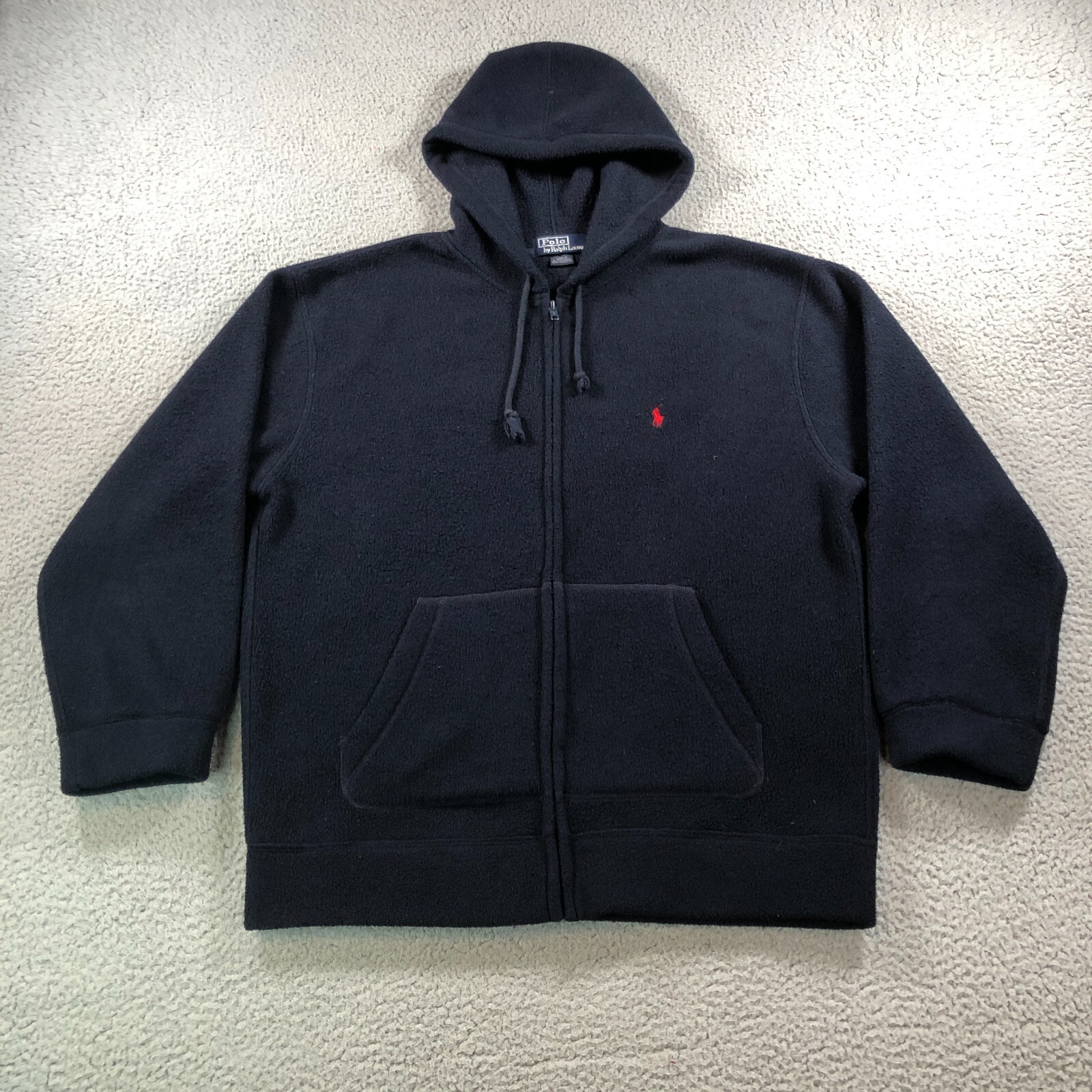 Polo Ralph Lauren vintage felpa con cappuccio adulto blu medio pile full zip rosso pony