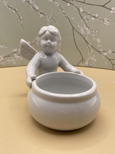 Ceramic Angel/Cherub Tealight Candle Holder ~Trinket Dish 3.25 X4.5 Religious  - Picture 2 of 9