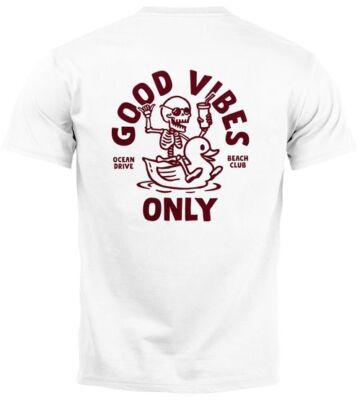 Herren T-Shirt Backprint Good Vibes Only Quitsche-Ente Motivprint Rückendruck
