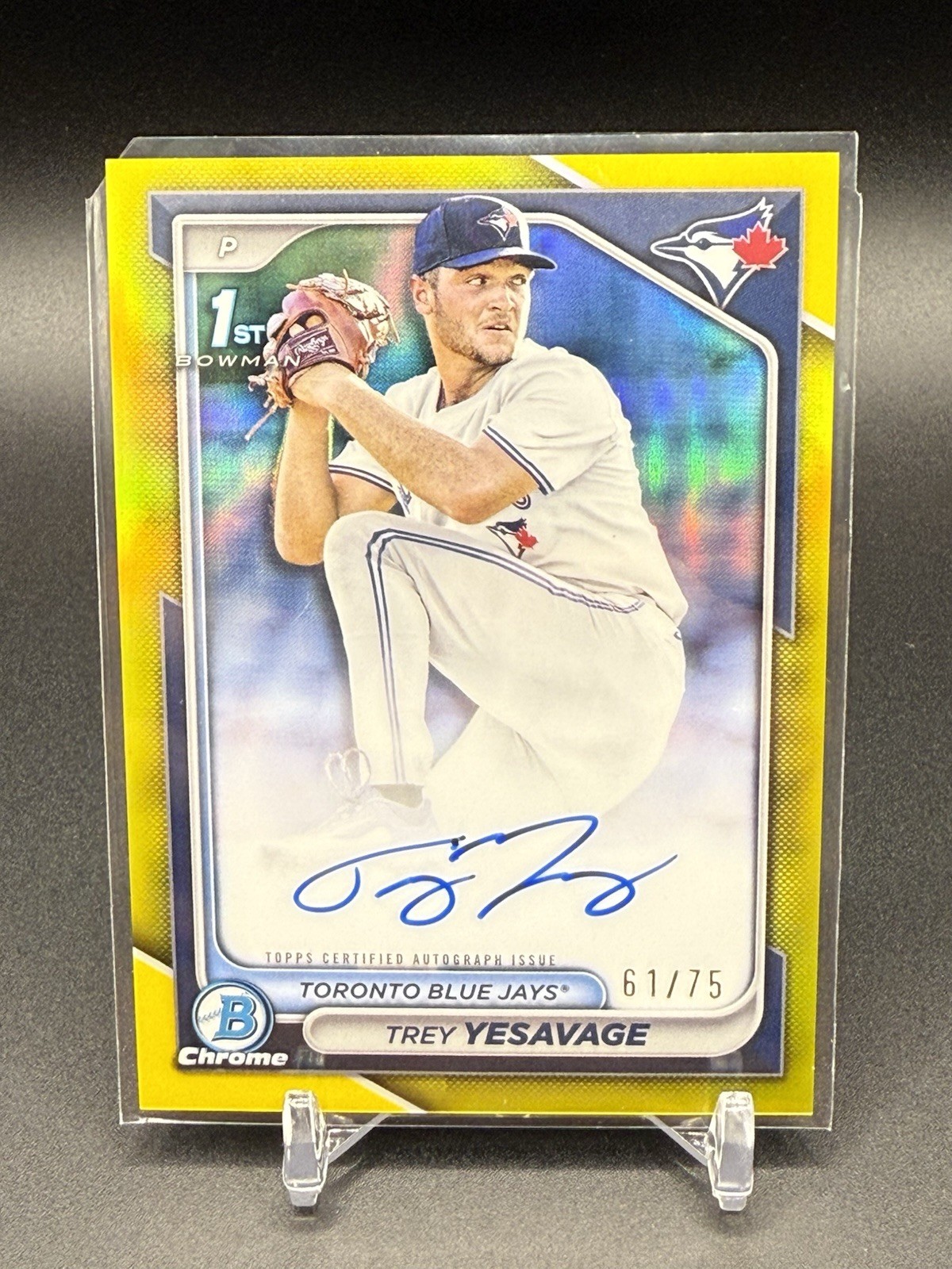 Trey Yesavage 2024 Bowman Draft #CPA-TY 1st Chrome On-Card AUTOGRAPH Yellow /75