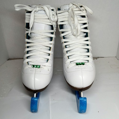 Riedell 19W Emerald Girls Figure Ice Skates Size 2.5 Medium White Luna Blades