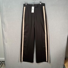 Mango Womens Size 4 Black Wide-Leg Pants With Beige Side Stripes NEW!