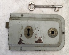 VINTAGE UNION DOOR RIM LOCK WITH ORIGINAL PAINT AND KEY