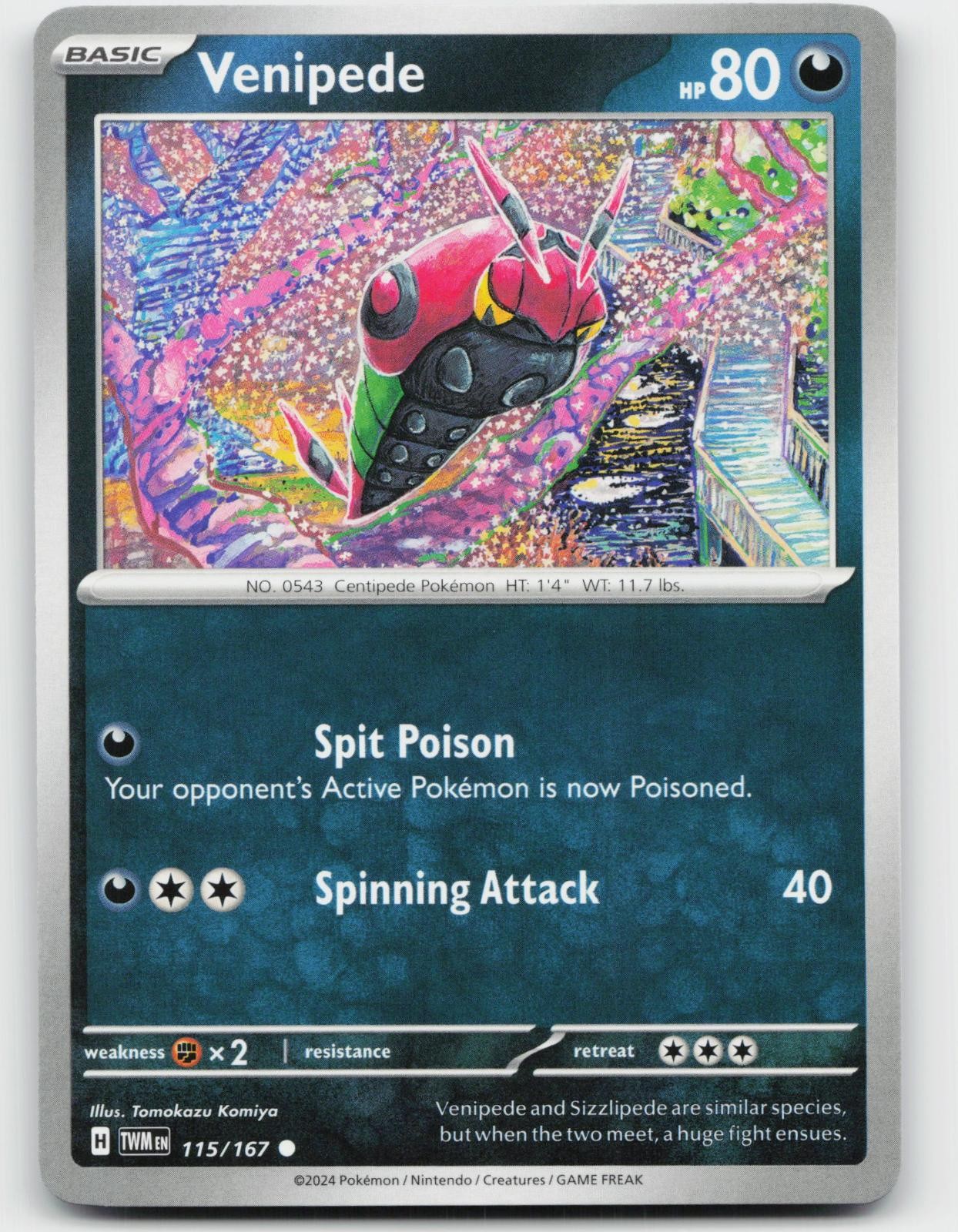 Venipede 115/167 Common Twilight Masquerade Pokemon Near Mint