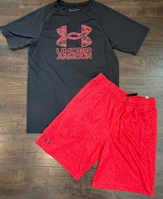 Boys Under Armour Sports Athletic Active Short Sleeve Shorts Outfit Set Lot XL