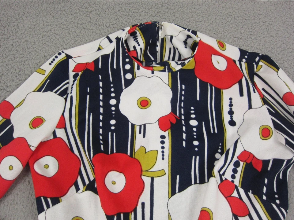 Vintage Montgomery Ward Mod Dress Small Blue Red Floral Maxi Retro Boho 60s 70s - Image 4 of 4