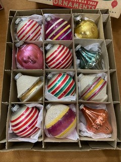 Vintage Shiny Brite Mica Stripe Lanterns Torpedo UFO Unsilvered Box Of 12 🇺🇸