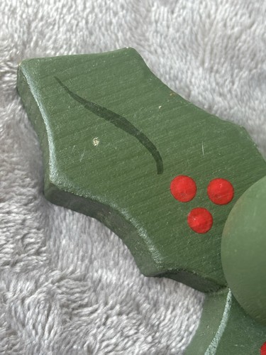 Set 2 portacandele vintage in legno dipinto a mano Natale edera foglie di agrifoglio - Foto 6 di 14