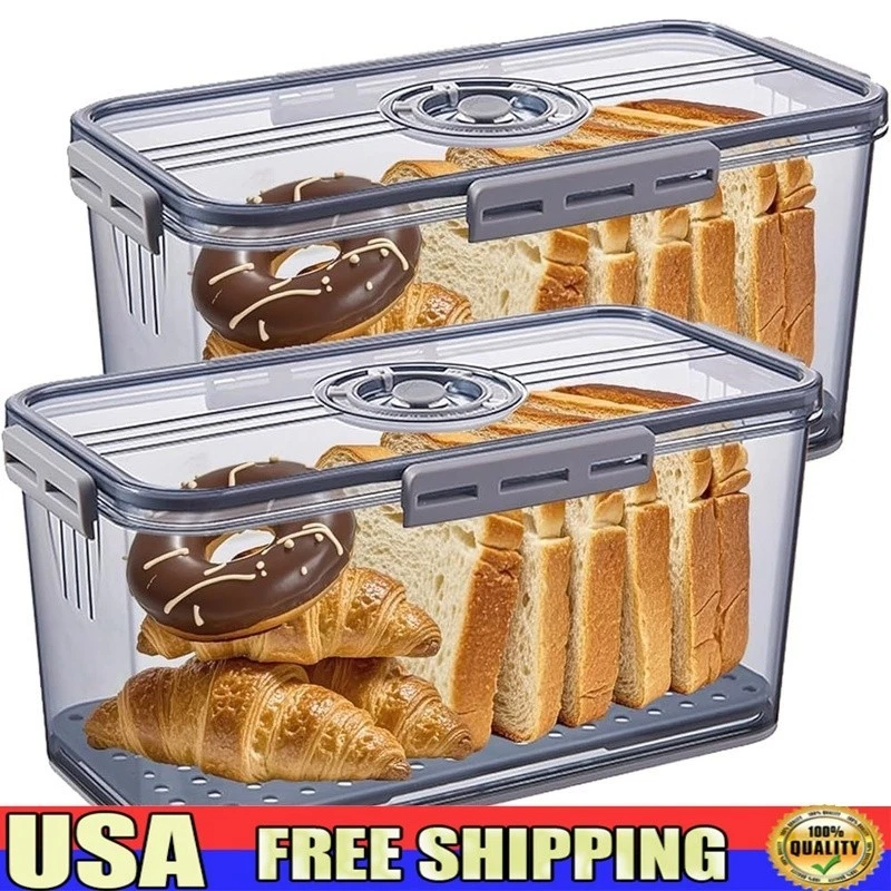 Airtight Bread Box W/ Date Dial Food Safe Storage Bread Cookies Fruits Nuts New