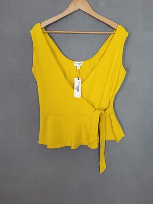 TEREA Women's Kiara Peplum Surplice Tank Top Lemon Curry Size Large 