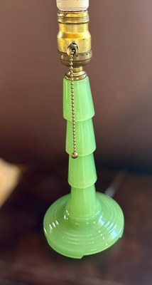 #ad #ad Rare Art Deco Houzex Jadeite Green Glass Skyscraper Boudoir Table Lamp WORKS $199.00