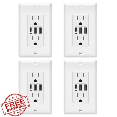 ECOELER USB C Outlet 4pk White 15 Amp