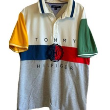 Vintage Tommy Hilfiger Polo Shirt Colorblock Men's XL Hip Hop Retro Preppy RARE