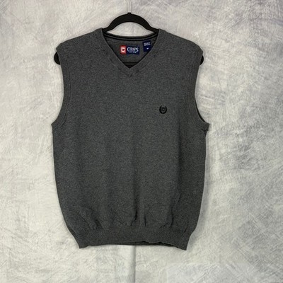 VTG Chaps Mens V Neck Sweater Vest Gray Sz M Academia Heritage Grandpa Preppy