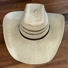Justin Bent Rail Ivory  Brown Straw Cowboy hat men  s size 6.5- 7 21 inch round