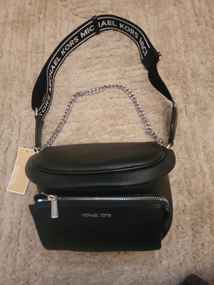 Michael Kors Slater Women Medium PVC Chain Zip Sling Pack Crossbody Bag Black