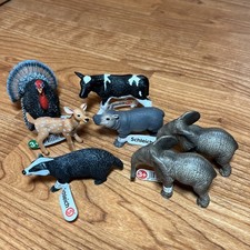 Schleich Lot of 7 Baby Animal Figures, Rhino Elephant, Turkey, Fawn Collectible