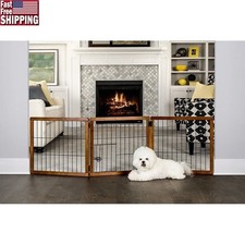 Wooden Pet Gate 3 Panel Freestanding W/ Small Door Adjustable Dog Barrier New